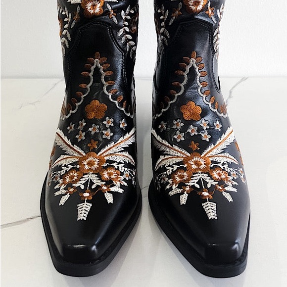 Black Floral Embroidered Booties - Picture 3 of 4